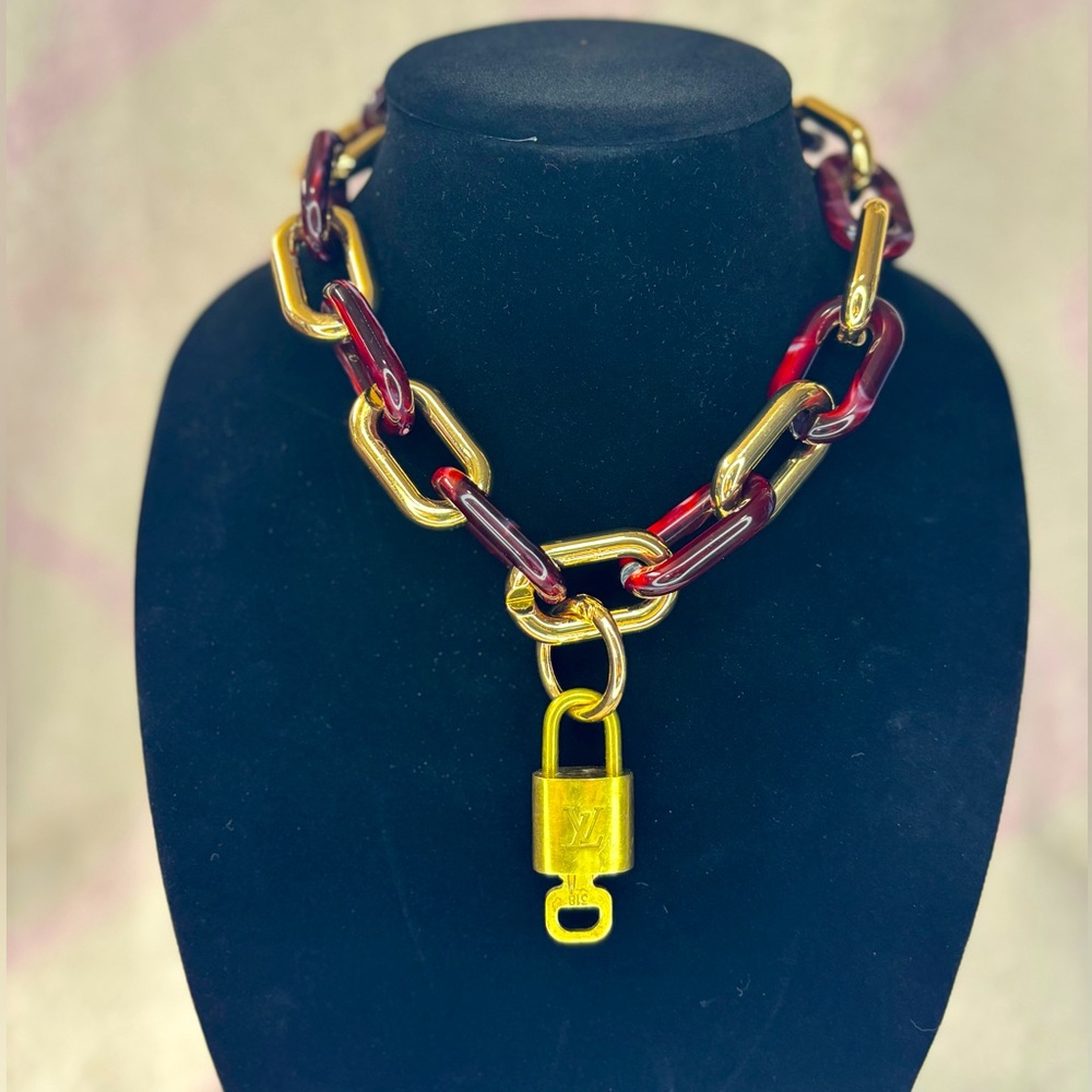 LV authentic lock and key #318 & Camila C. Necklace Acrylic &  gold toned links.